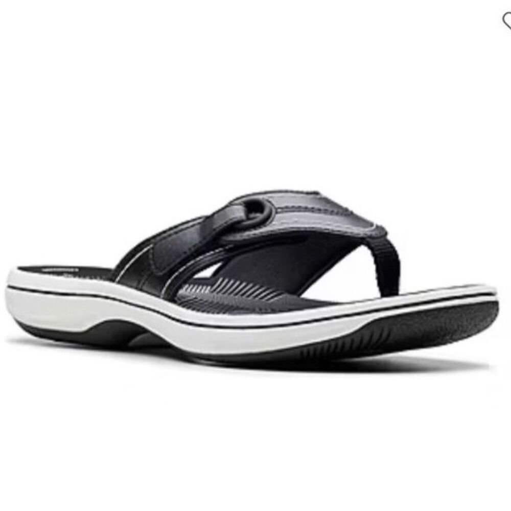 Clarks Women's Cloudsteppers Breeze Reyna Black Flip-Flop Sandals Size 11M